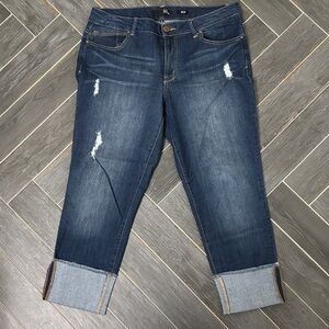 1822 Denim Dark Blue Distressed Capri Jeans
